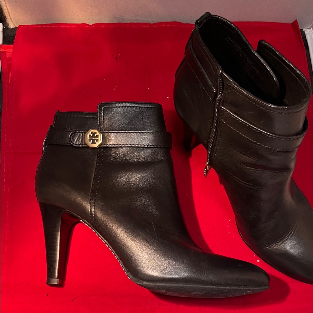 Tory Burch Black Ankle Booties with Gold Accent